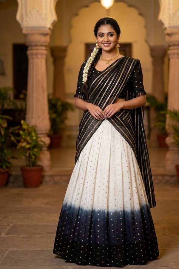 Black & White Zari Work Dhavani set