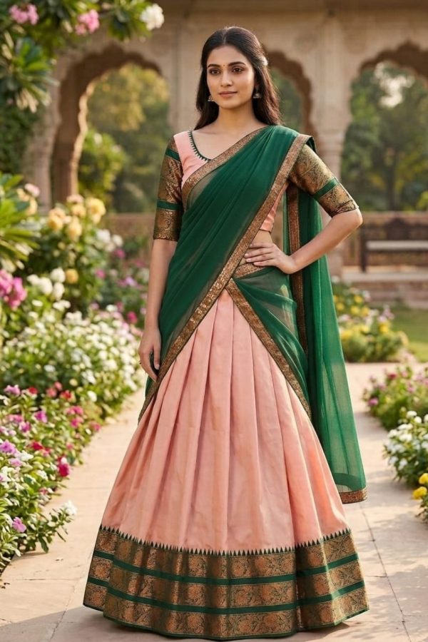 Baby Pink & Green Dhavani Set