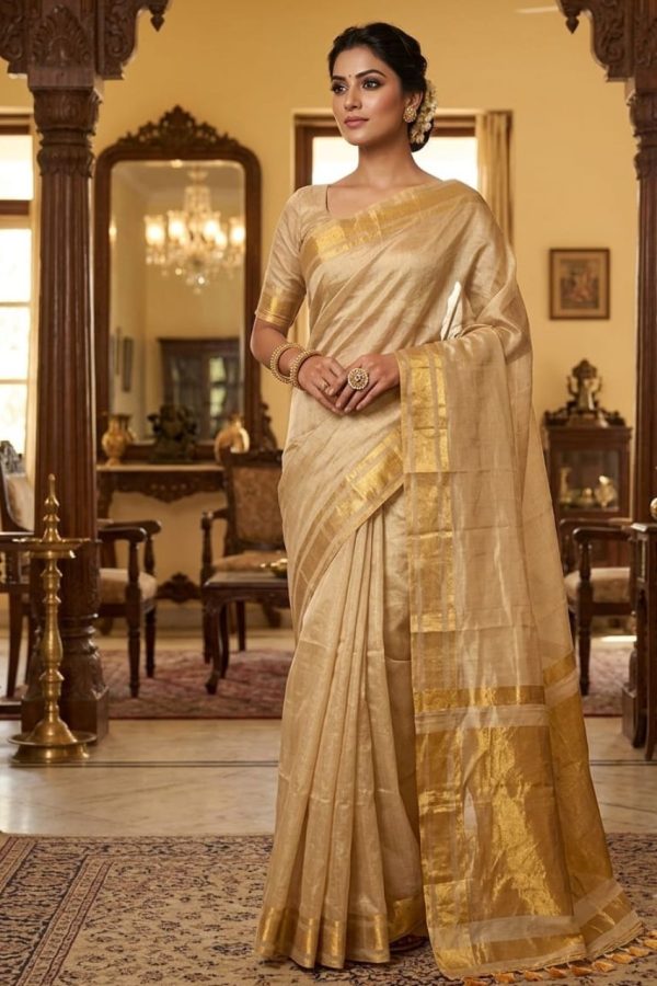 Tissue Silk Soft Saree With Finished Tassels