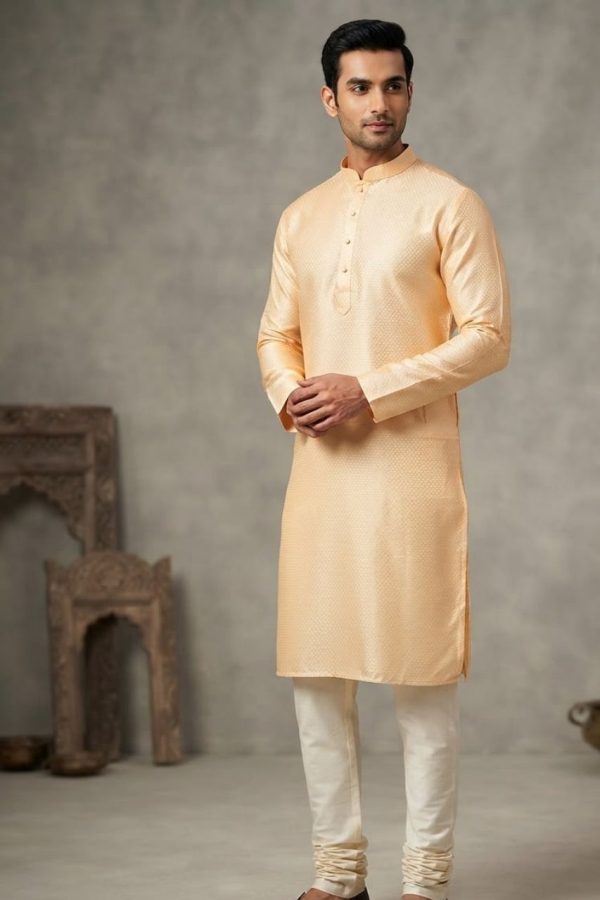 Cream Shade Art Silk Embroidery Kurta