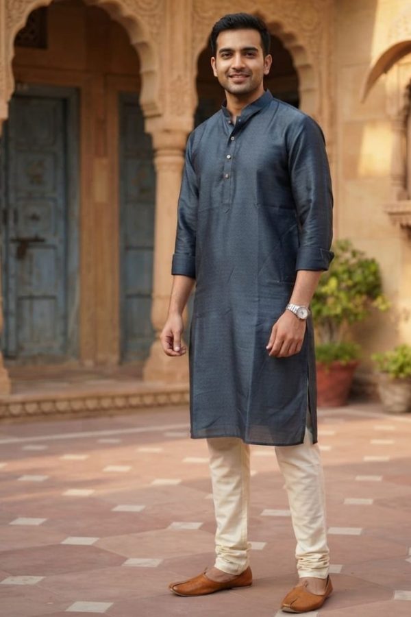 Dark Gray Art Silk Kurta