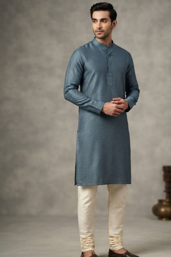 Midnight Blue Brocade Kurta