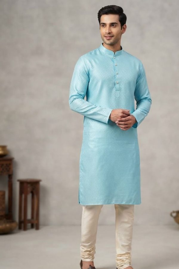 Sky Blue Art Silk Brocade Kurta