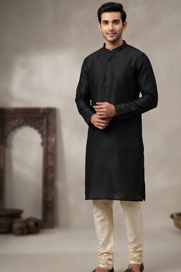 Black Art Silk Men's Kurta