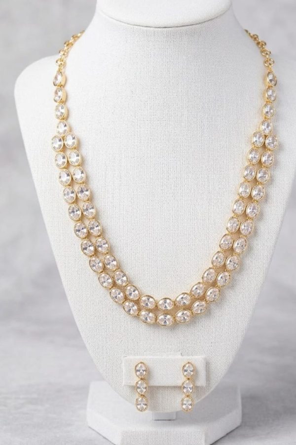 Double Layered White Stone Necklace Set