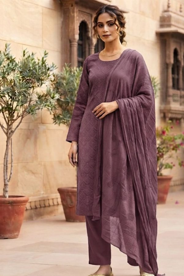 Purple Shade Salwar Suit Set With Embroidery Work