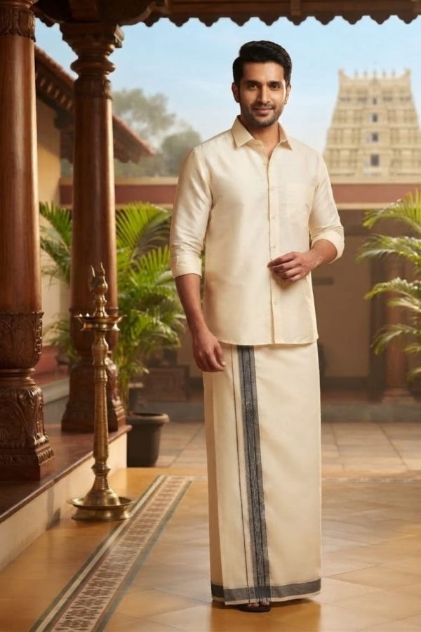 Black & Silver Border Mundu