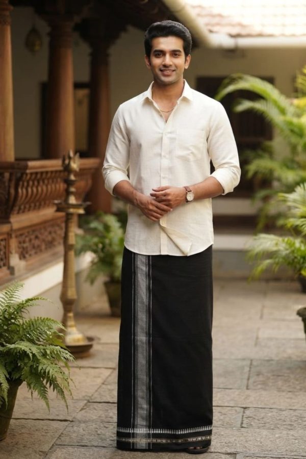 Black Dhoti With Silver Border