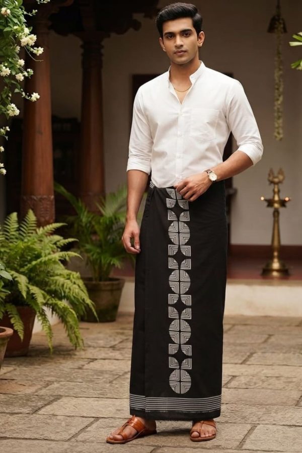 Black Printed Men's Dhoti