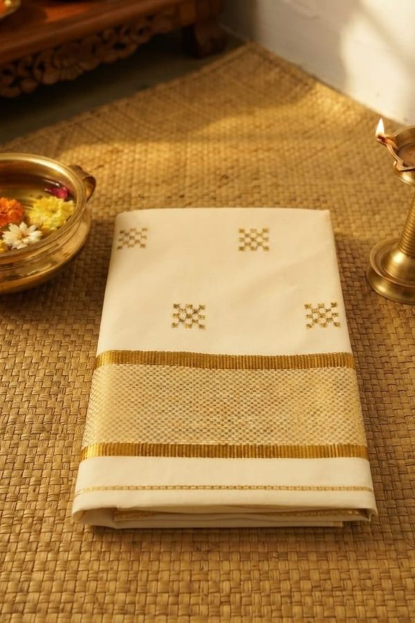 Zari Golden Work Set Saree With Golden border In square Pattern