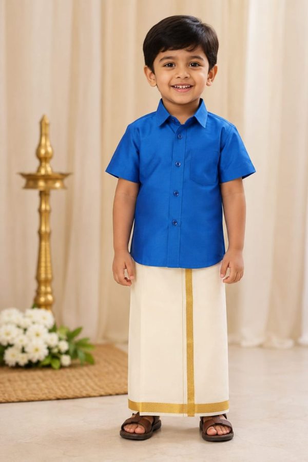 Royal Blue shirt and mundu