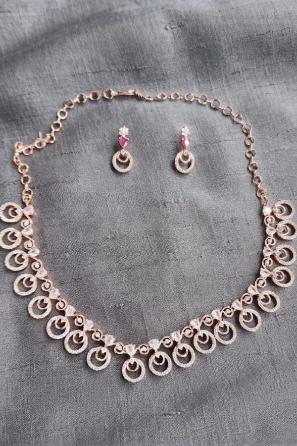 Ruby Stone Choker Necklace Set In Rose Gold