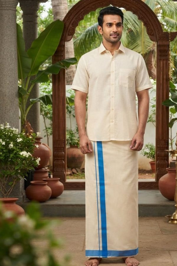 Dark Blue Kara Cotton Mundu