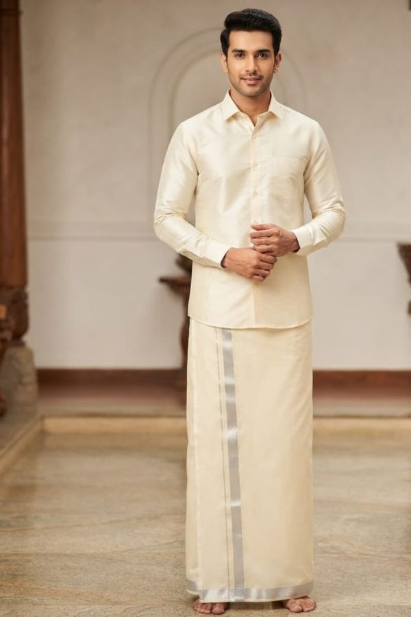 Silver Border Cotton Men's Mundu