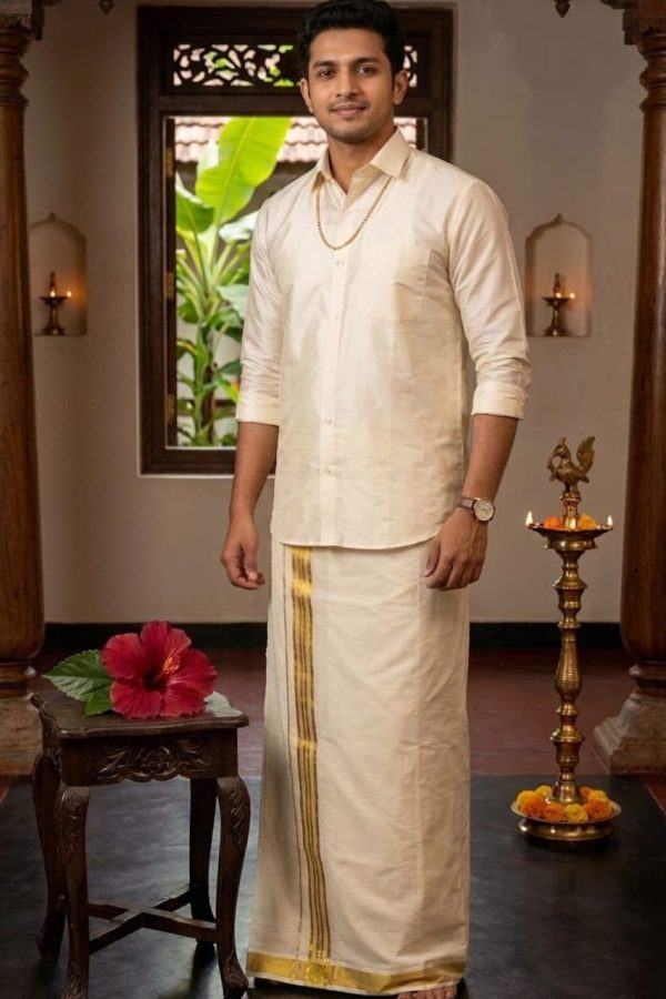 Soft Cotton Golden Border Mundu