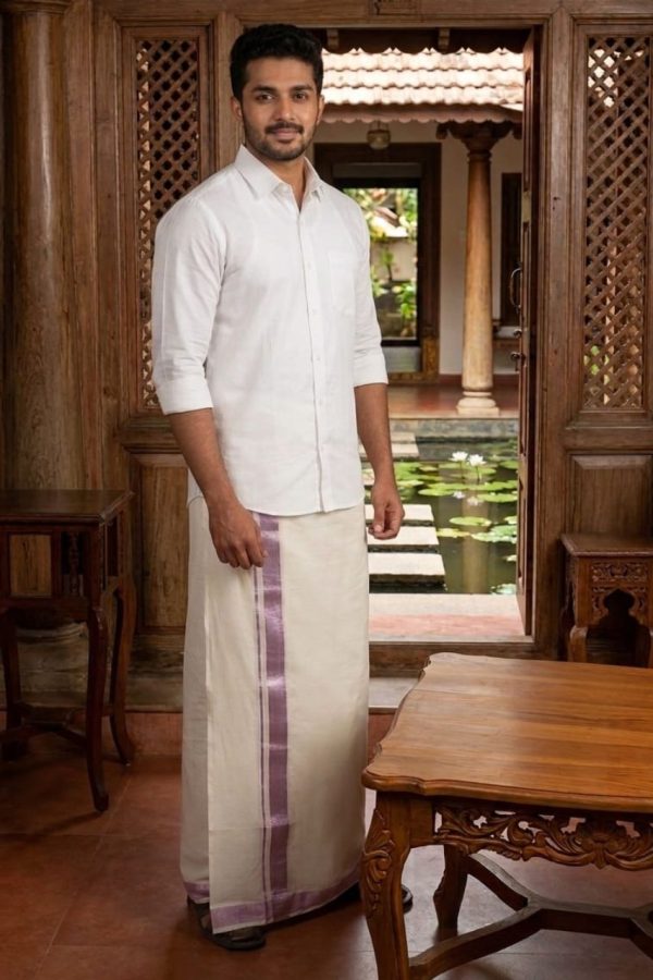 Rose Gold Border Men's Mundu