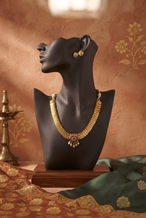 Coin Design Choker Set Flower Pendant With Earring