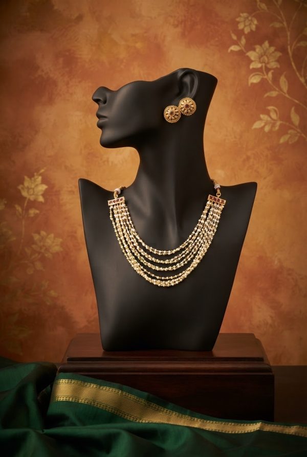 Pearl Beads Layered Style Necklace Set With Earrings