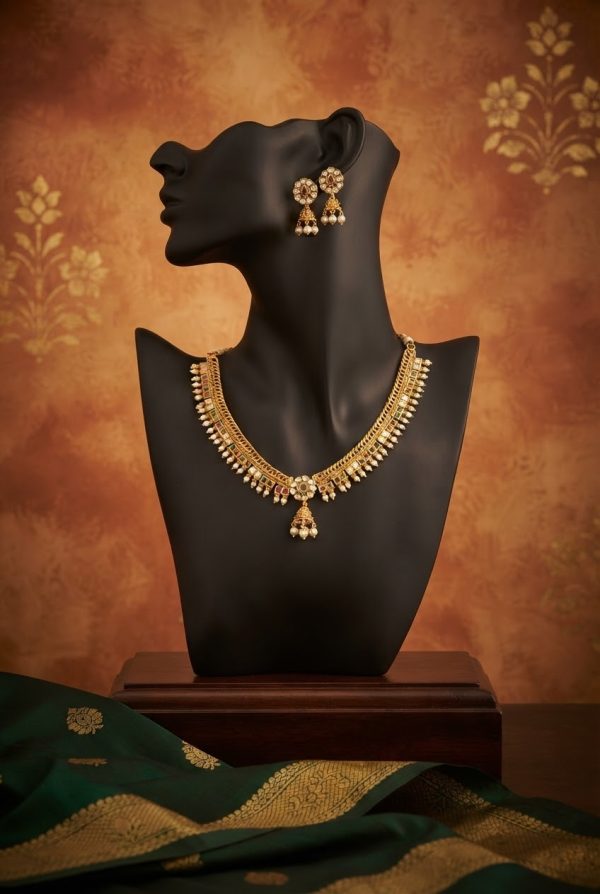 Multicolor Choker With Flower Necklace Set With Earrings