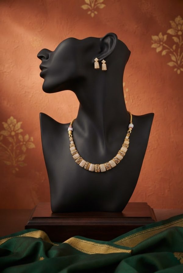 Gold Plated Statement Necklace Set With Earrings