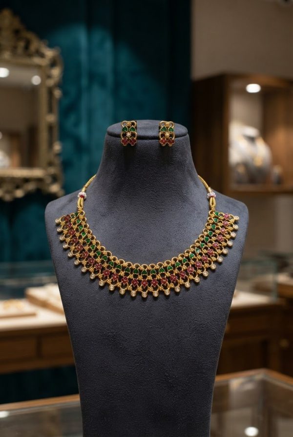 Dual Colored Layered Necklace Set With Matching Earrings