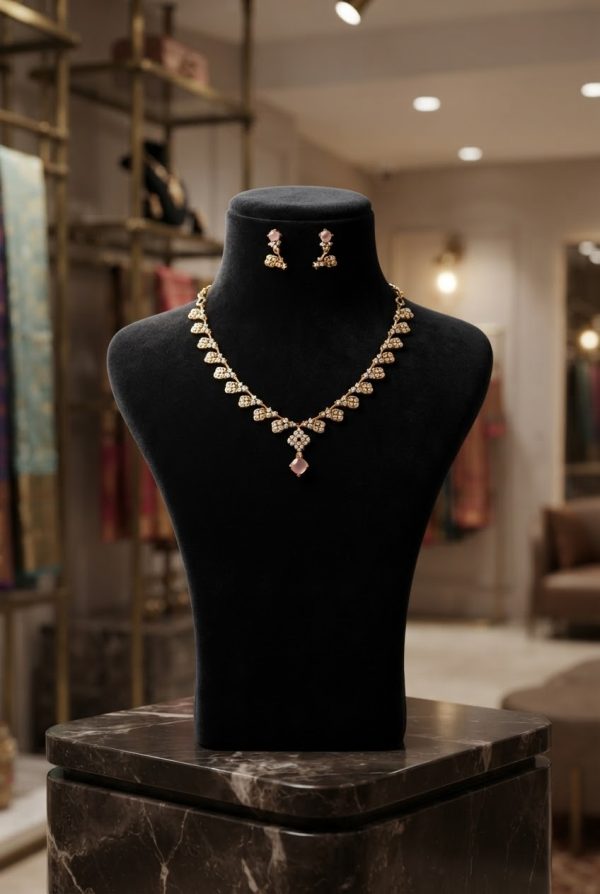 AZ Diamond Pastel Pink Stone Necklace Set With Earrings