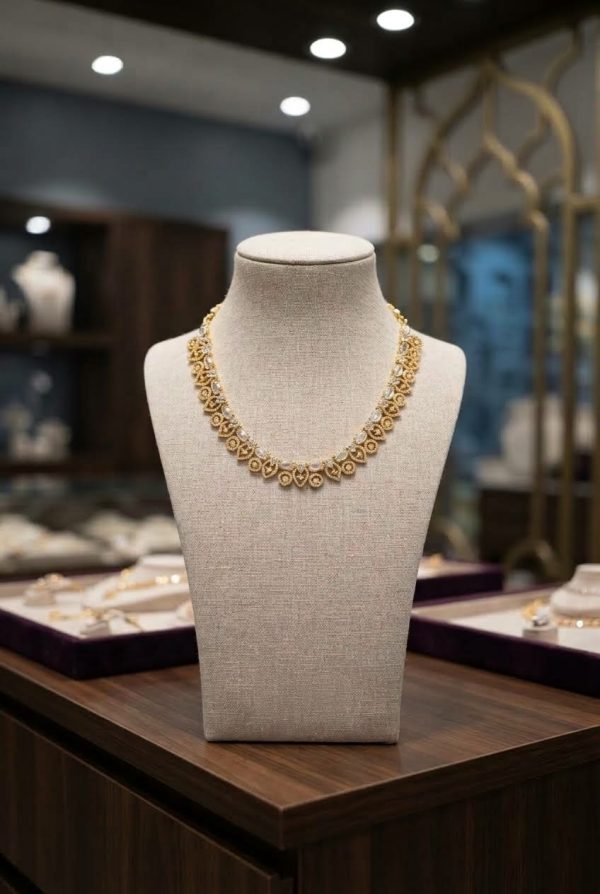 White Stone Golden Chain Necklace