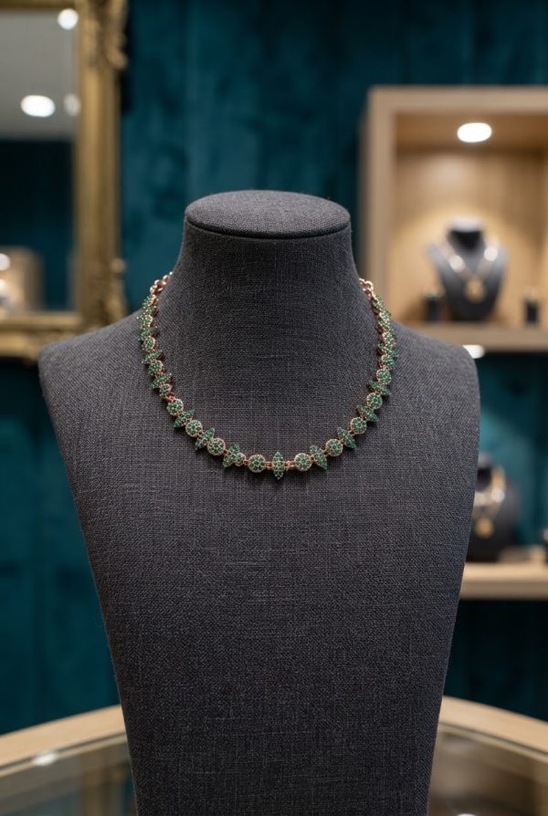 Green Stone Rose Gold Necklace