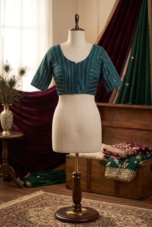 Teal Handwork Readymade Blouse