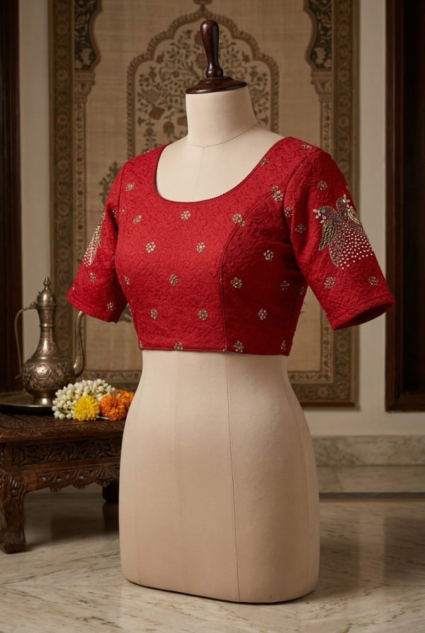 Red Mirror Work Stretchable Blouse
