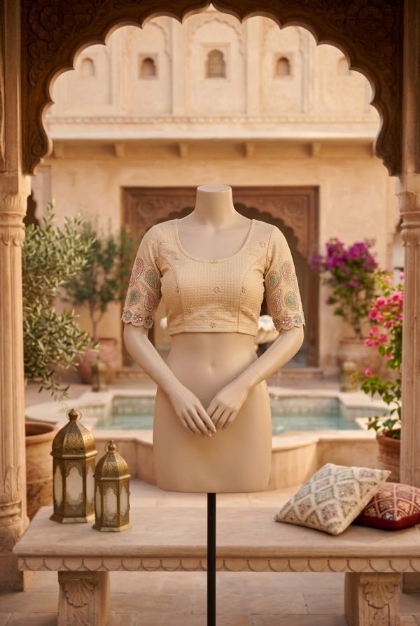 Cream Worked Stretchable Blouse