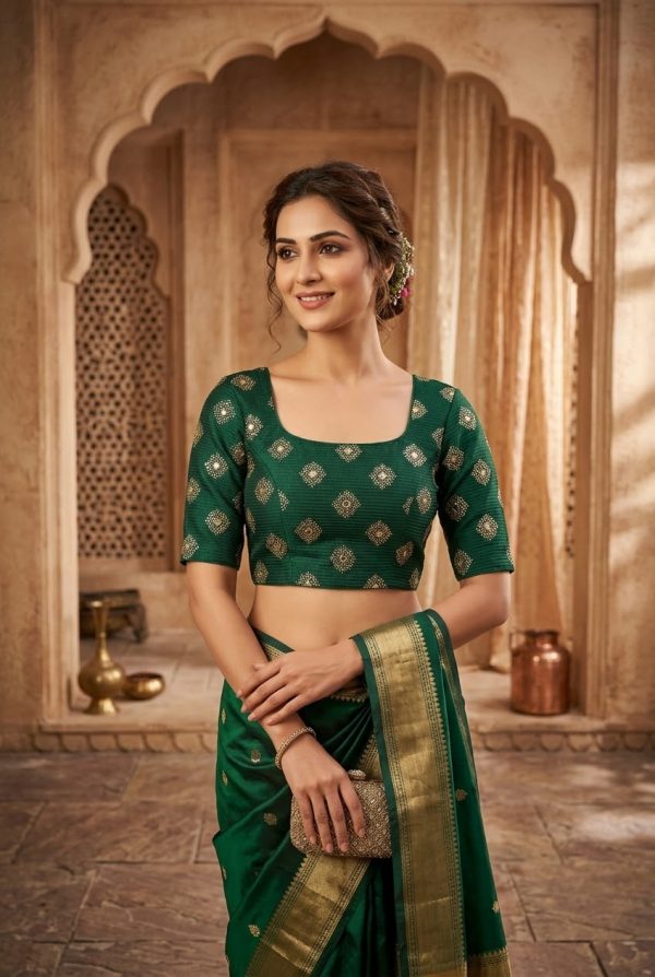 Bottle Green Stretchable Worked Blouse