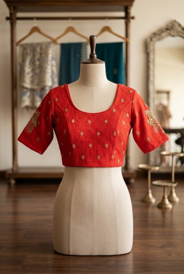Stretchable Red Designer Blouse