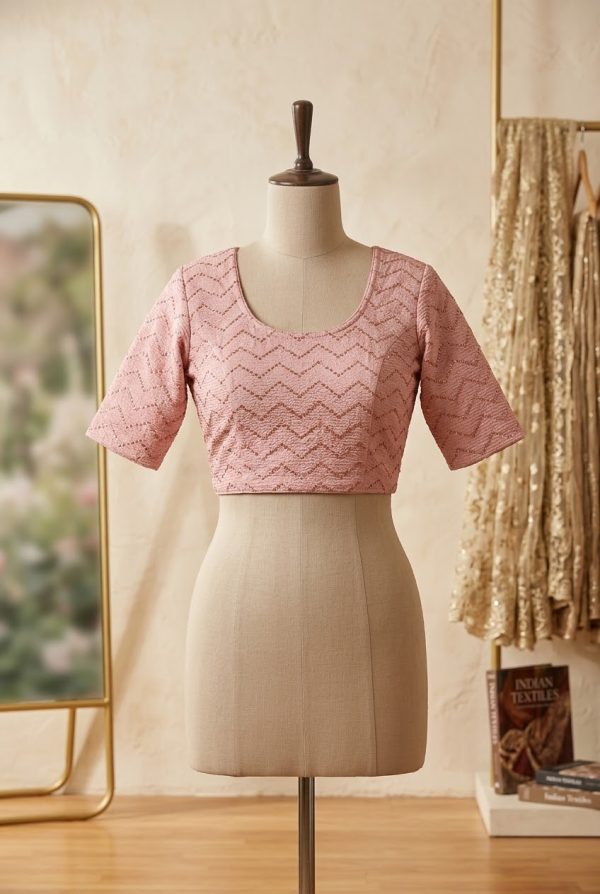 Pink Stretchable Foil Print Blouse