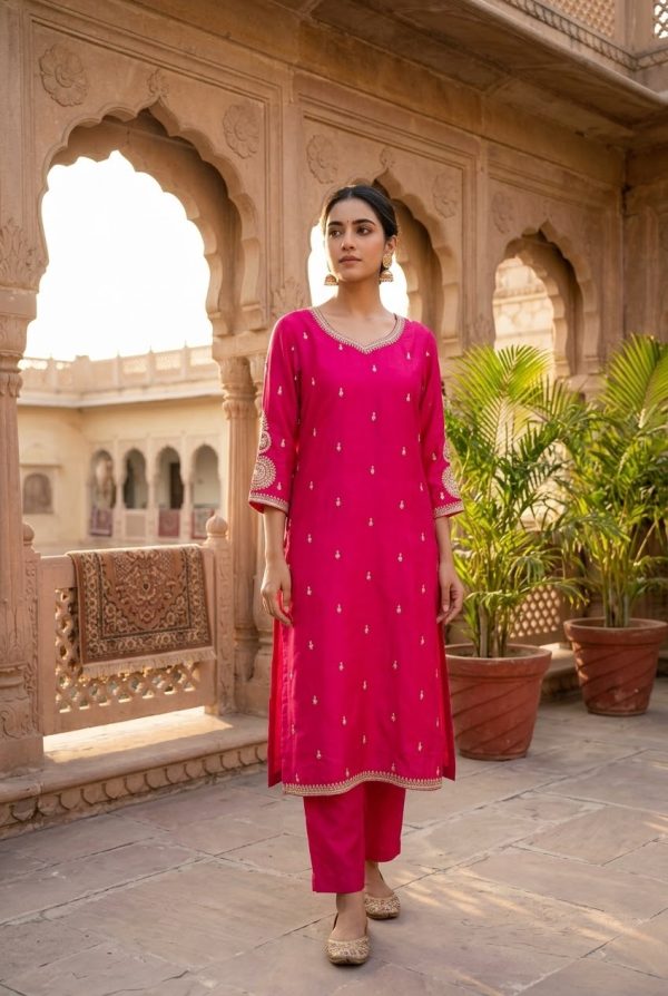Rani Pink Salwar Suit Set With Banarasi Dupatta