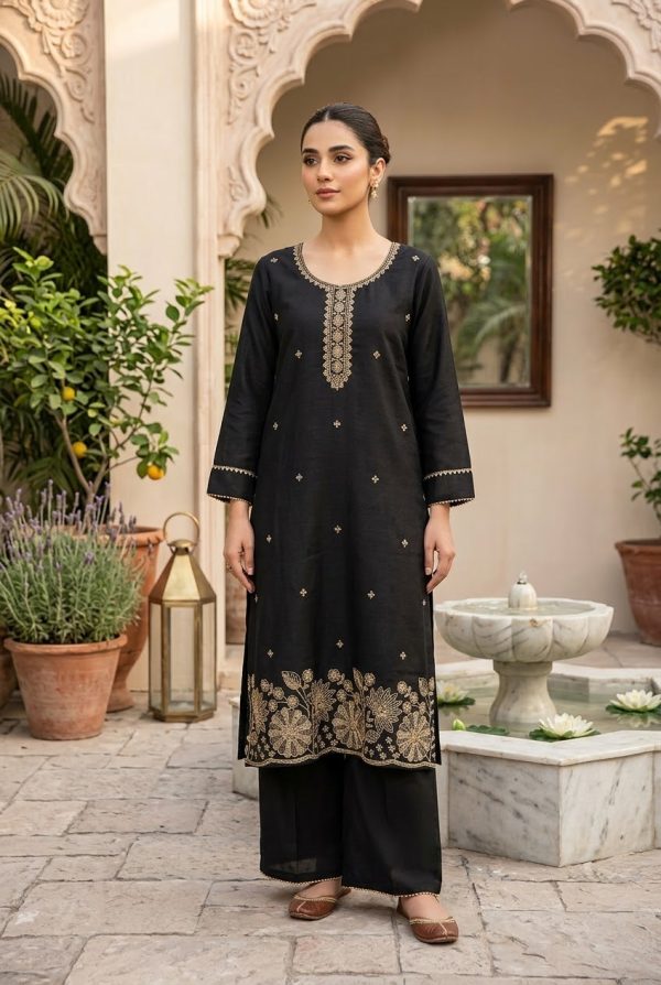 Black Embroidery Kurta Set