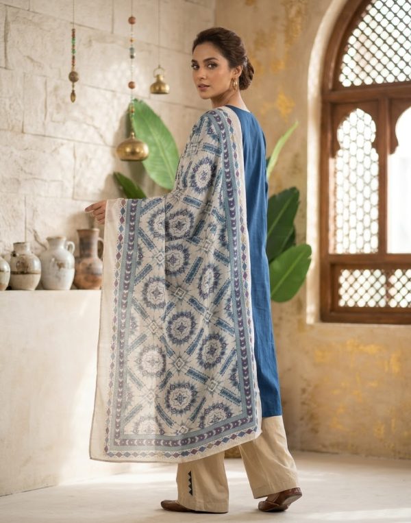 Soft Silk Blue Salwar Suit Set With Digital Print Dupatta