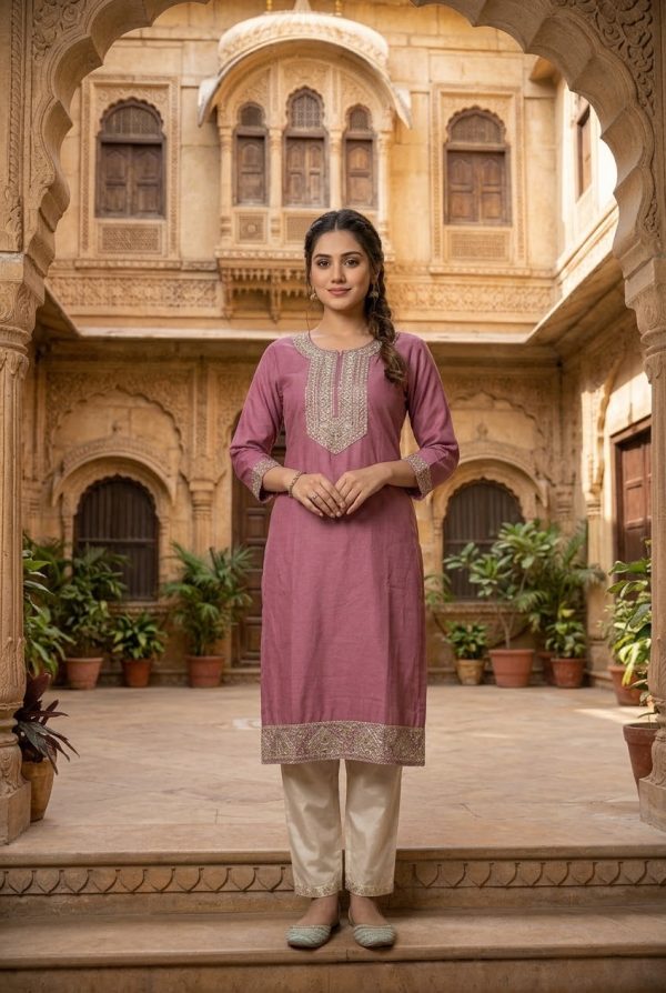 Pink Embroidery Salwar Suit Set With Cream Dupatta