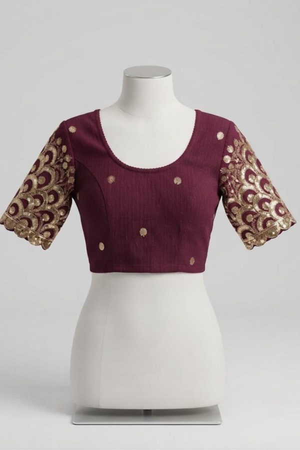 Wine Embroidery Stretchable Blouse