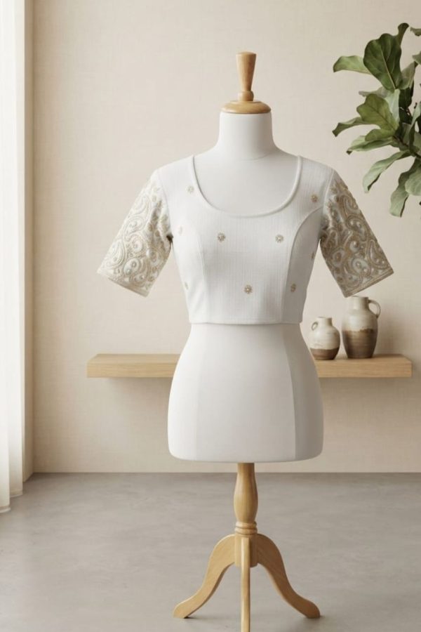 White With Golden Embroidery Blouse